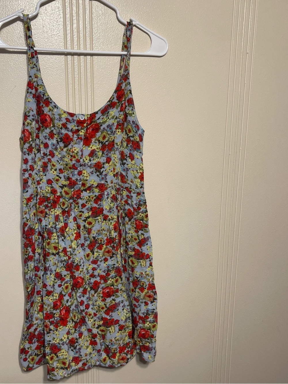 Xhilaration Light Blue Floral Midi Dress with Red and Yellow Flowers